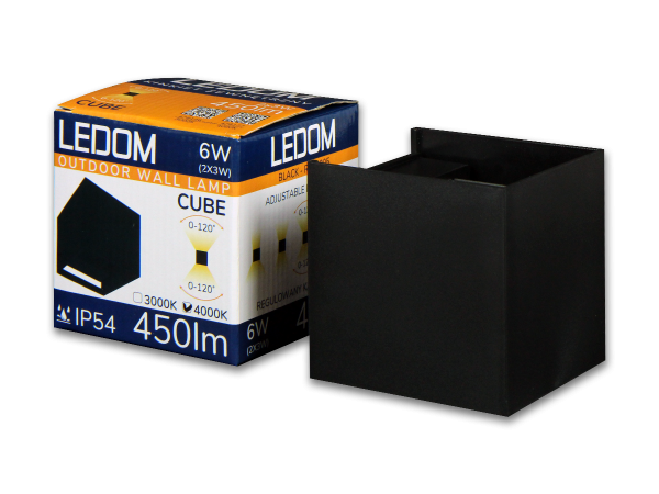 LEDOM Outdoor wall mounted luminaire LED 2x3W 4000K IP54 black CUBE