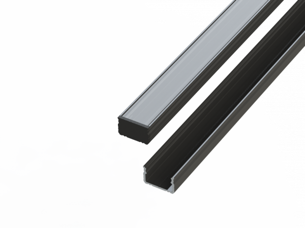 10 mm anodized aluminum profile, black anodized surface 2 meters + frosted cover